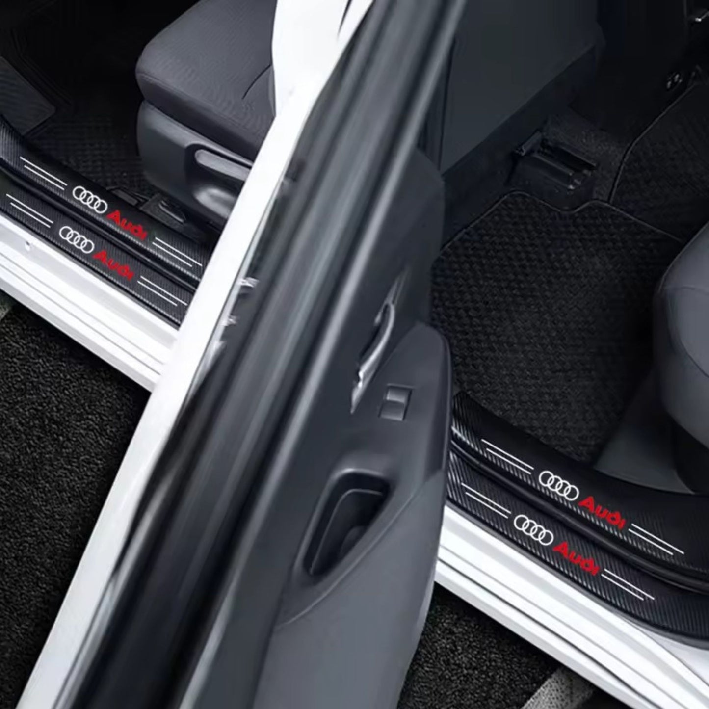 Carbon Fiber Door Sill Stickers for Audi – 4pcs Set (Fits A1–A8, Q1–Q8, TT, S5, B8)